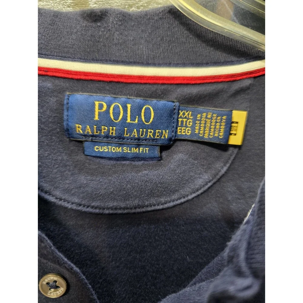 Ralph Lauren Polo Mens Shirt Blue XXL Custom Slim Fit Casual Red Pony